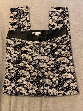 Willow & Clay Black and Cream Floral Jacquard Skirt with Faux Leather Waistband